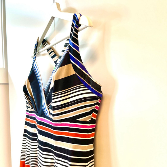Calvin Klein Multicolor Striped Fit & Flare Pleated Sundress Cotton Stretch Midi - Picture 12 of 16